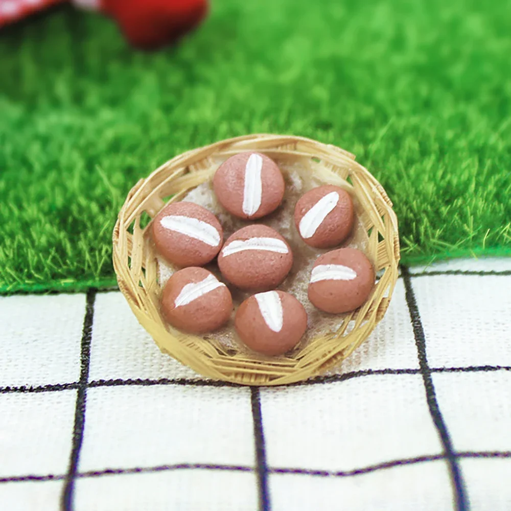 1/12 Dollhouse Miniature Accessories Mini Cream Puffs with Basket Simulation Food Dessert Model for Doll House Decoration