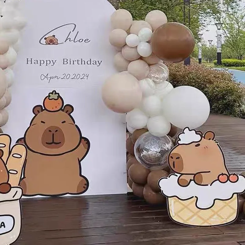 113pcs capibara themed Avatás Ballon Aláboltoz készlet Fehér Khakiszínű Gumitej Ballon Gyerek születésnapi Avatás decoratie Baba zuhany Becő Gyermek- Adomány