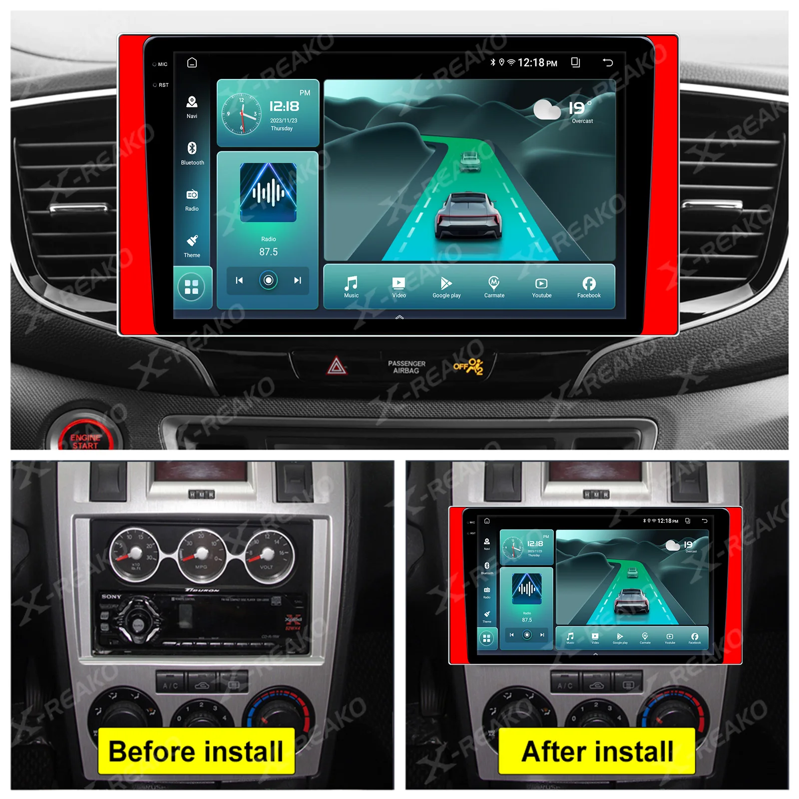 10.1/11.5/12.5 بوصة شاشة 7 ألوان ضوء راديو السيارة أندرويد 2 Din مشغل وسائط متعددة Carplay أندرويد ملحقات السيارات نظام تحديد المواقع صوت السيارة