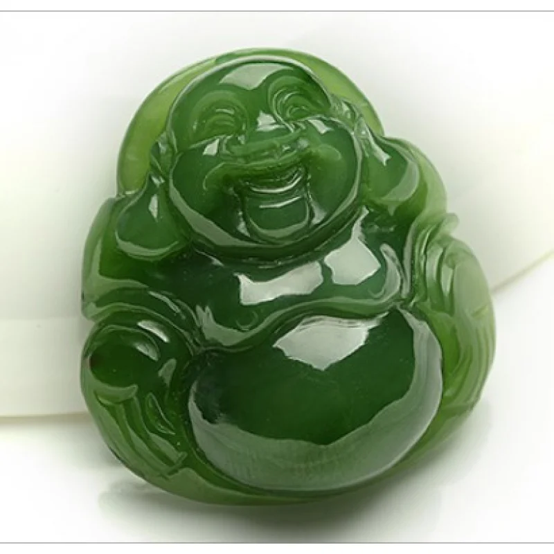 

Spinach Green Jasper Maitreya Delicate Oily Buddha Hetian Jade Pendant