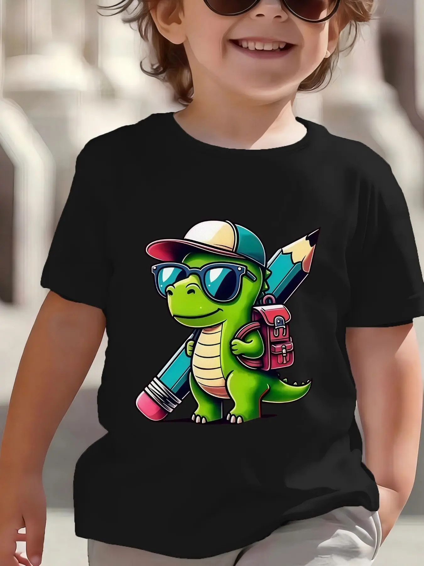 Kids Boys Girls Family Matching T Shirt Cool Dinosaur School Backpack Pencil Graphic Print Short Sleeve Crew Neck Soft Daily Tee