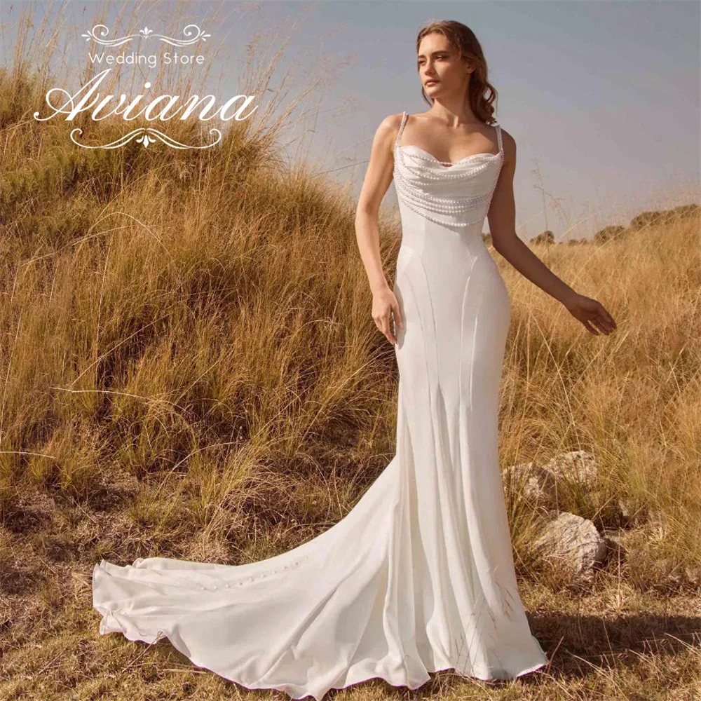 

Aviana индивидуальное свадебное платье с сердечками на тонких бретельках и скользящим шлейфом, русалка, с открытой спиной, с оборками, жемчугом и бисером, элегантное современное