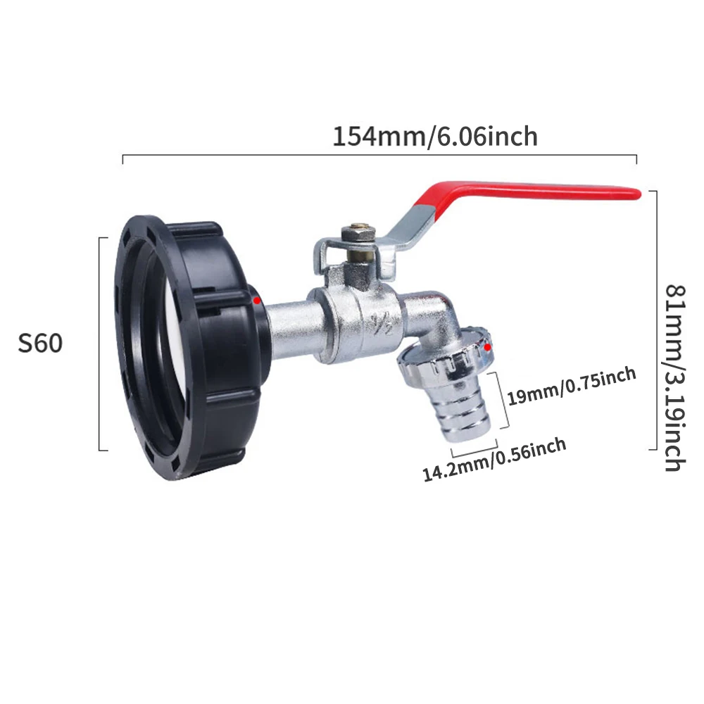 Durable IBC Tank Tap Adapter S60*6 Coarse Thread to 1/2'' 3/4'' Connector Replacement Valve Garden Home Valve Fitting Faucet