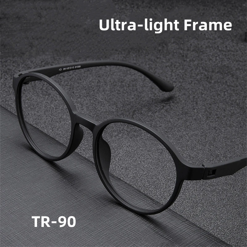 Ultraligh Fashion Flexible No Screws TR90 Eyewear Big Size Retro Round Optical Anti Blue Light Men Women Eyeglasses Frame 66016