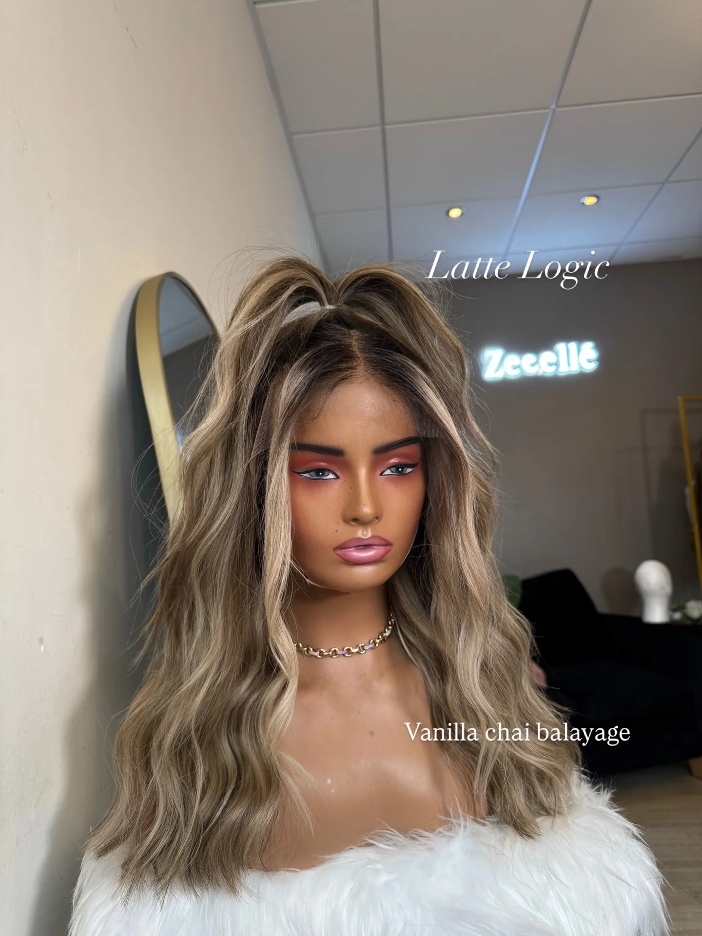 16“ Easy To Wear 13*4 High Definition Wig Ombre Caramel Brown with Blonde Highlights Synthetic Lace Frontal Wigs Costume Woman
