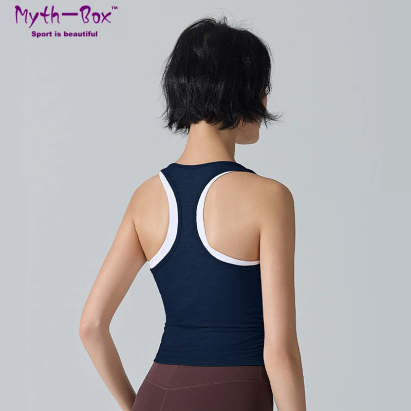 

Женские спортивные топы без рукавов с подкладкой, эластичные майки для йоги и бега, имитация двухслойных топов для фитнеса и тренажерного зала