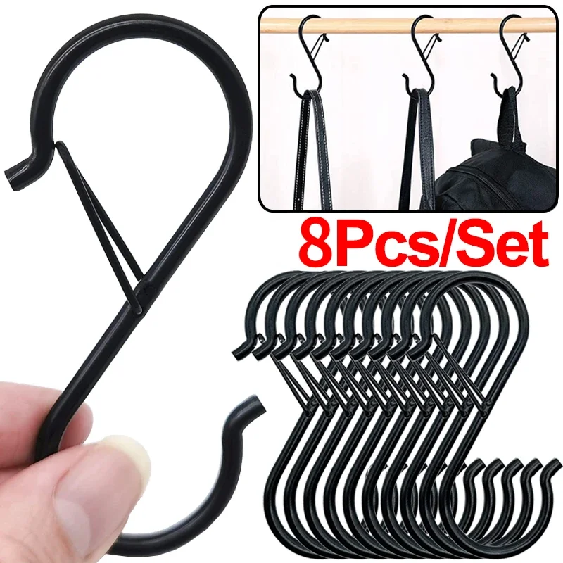 

2/8pcs Metal S-Shape Hook Garden Hanging Clasp Kitchen Pot Rack Room Bags Clothes Towels Closet Rod S Hanger Hooks with Buckle