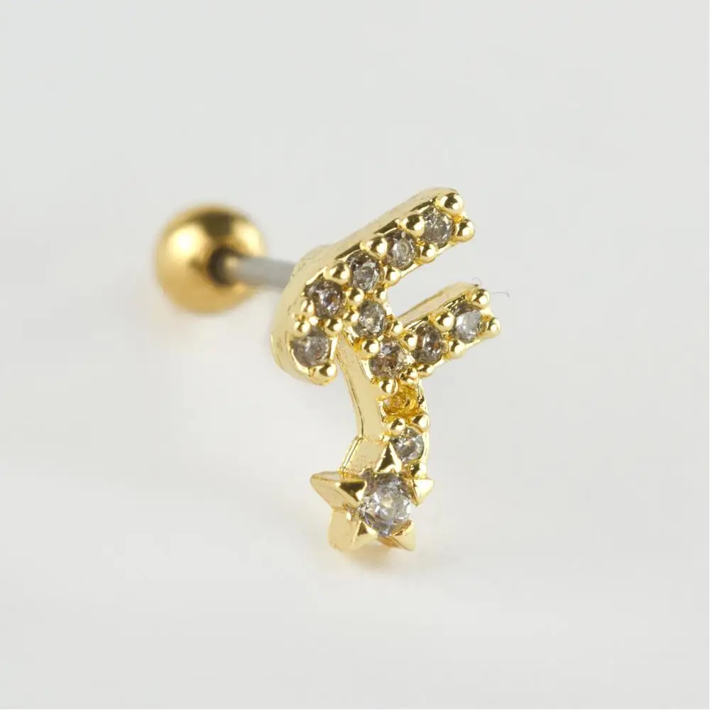 Yellow Color Letter Luxury Zircon Steel Piercing