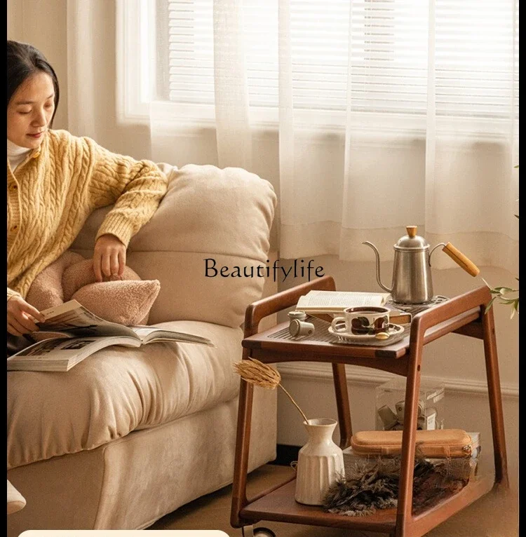 

3Nordic Solid Wood Side Table Sofa Vintage Storage Rack Dining Cart