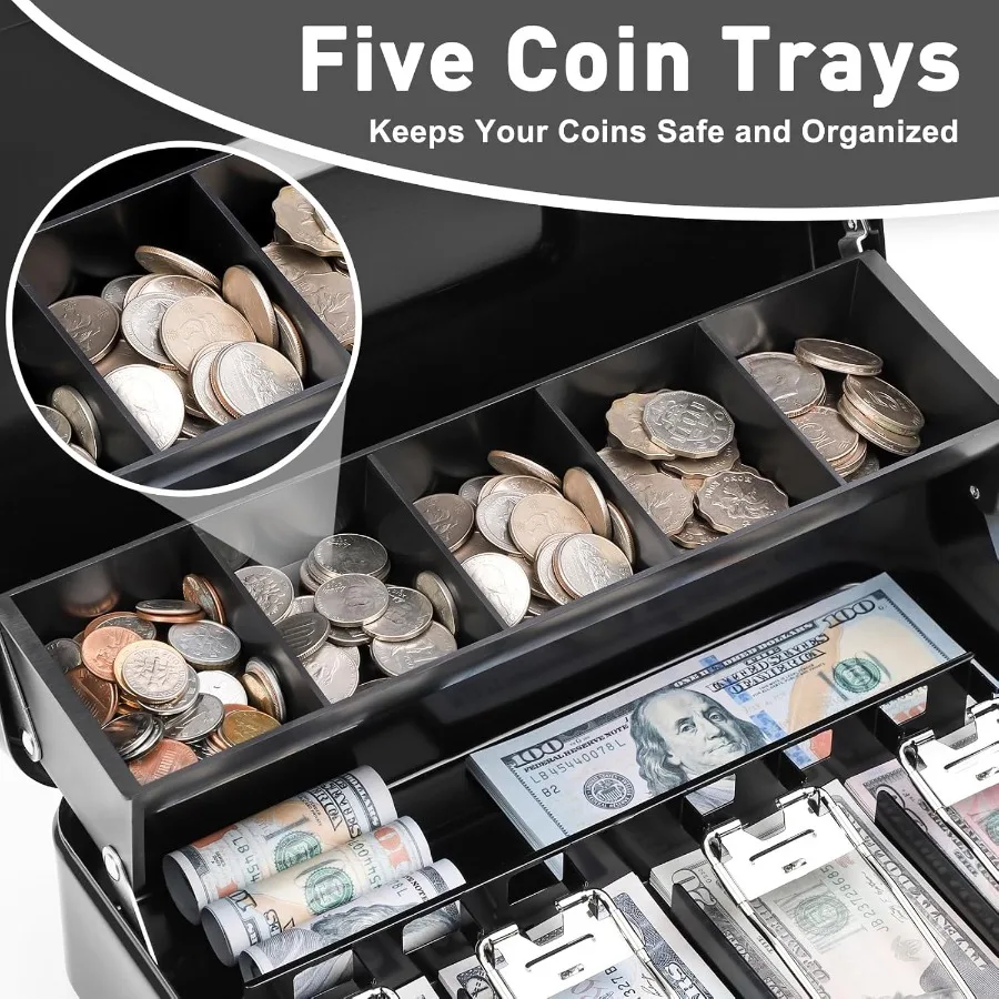 Large Capacity Locking Cash Box with Key and Cash Tray for Secure Money Storage Ideal for Home Office or Retail Environment 11.