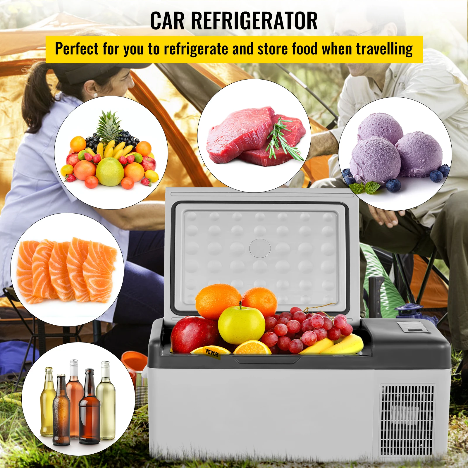 VEVOR 12 Volt Refrigerator 16 Qt Portable Mini Car Fridge with -4℉-68℉ Cooling Range for Truck Vehicle RV Boat Outdoor Home Use