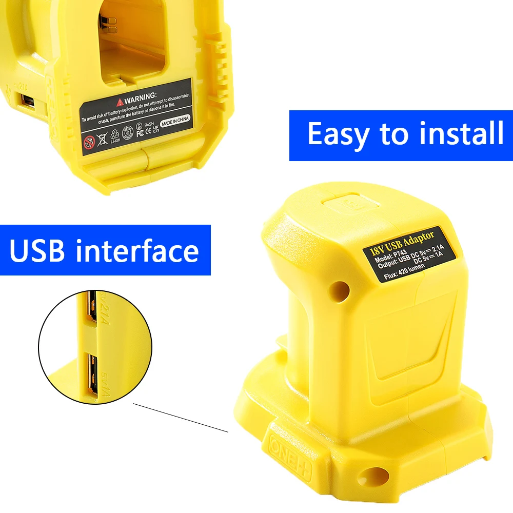 Li-Ion Battery Adapter with Dual USB LED Switch Control, Electric Tool Parts, DIY, P743, PSK005, PBP2003, P107, 18V