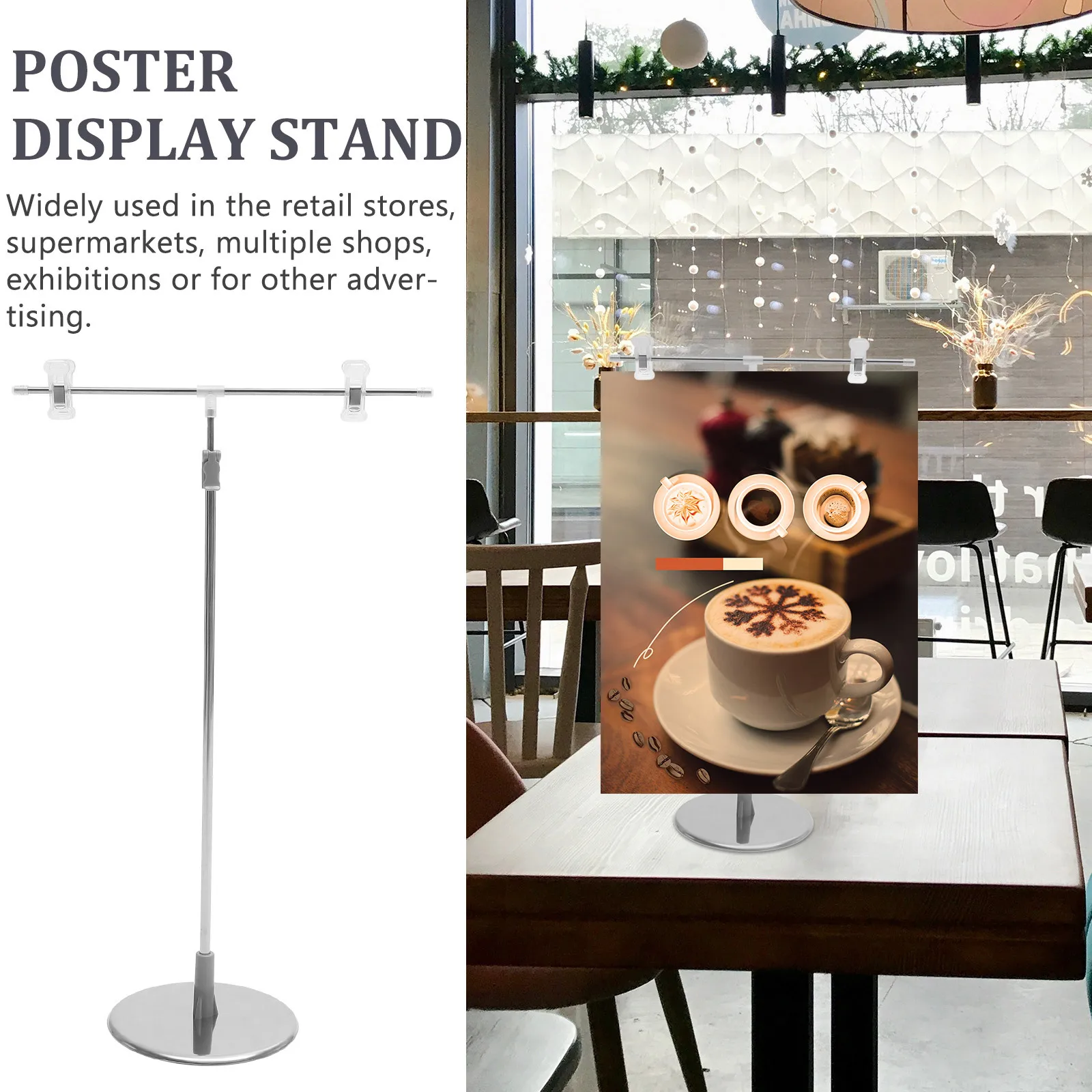 

Portable Stainless Steel T Shape Poster Stand Adjustable Sign Display Holder Durable Rustproof for Various Uses