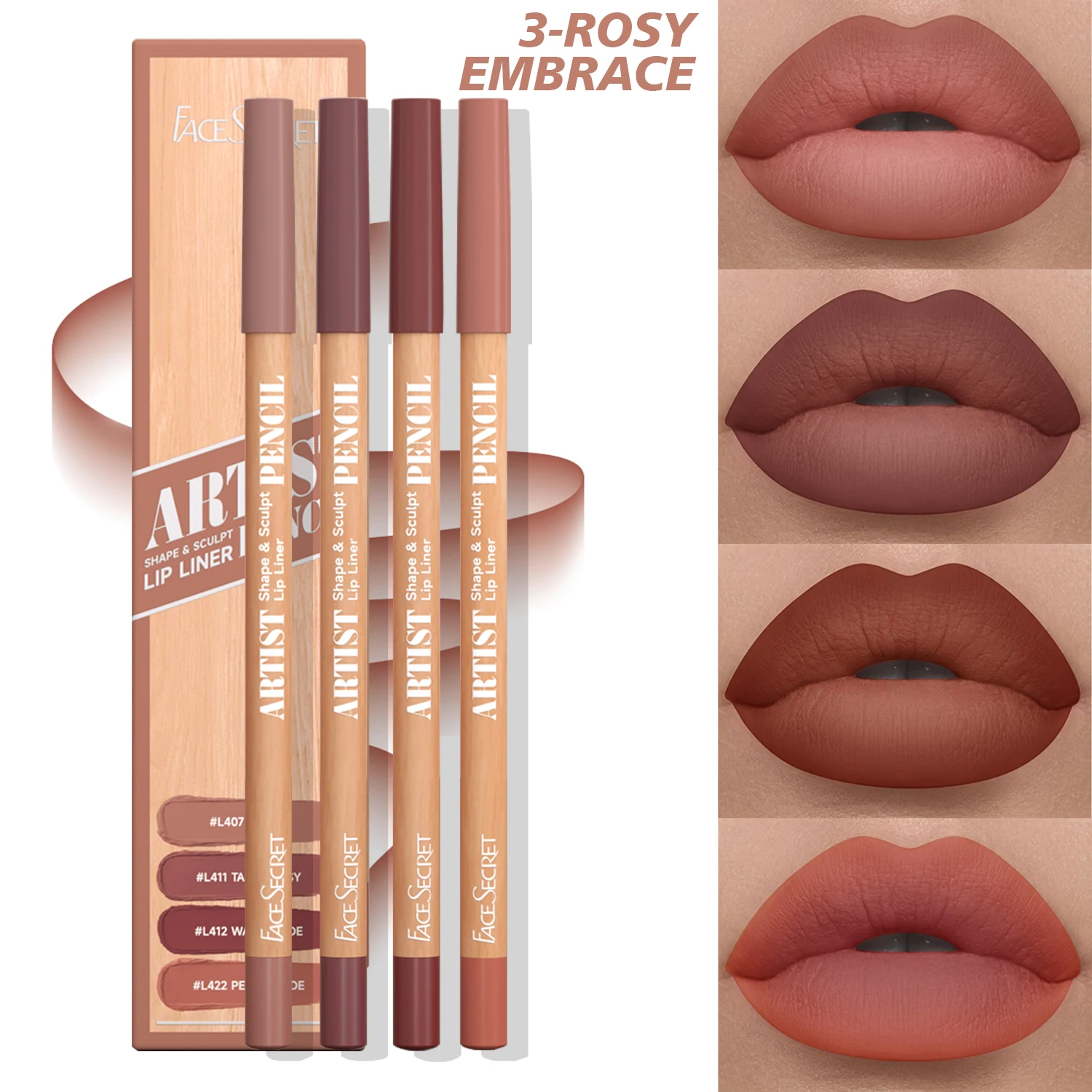 4-delige set ultrafijne houten lipliners - naakt bruin fluweel mat langdurige gladheid waterdichte natuurlijke lipkleuren