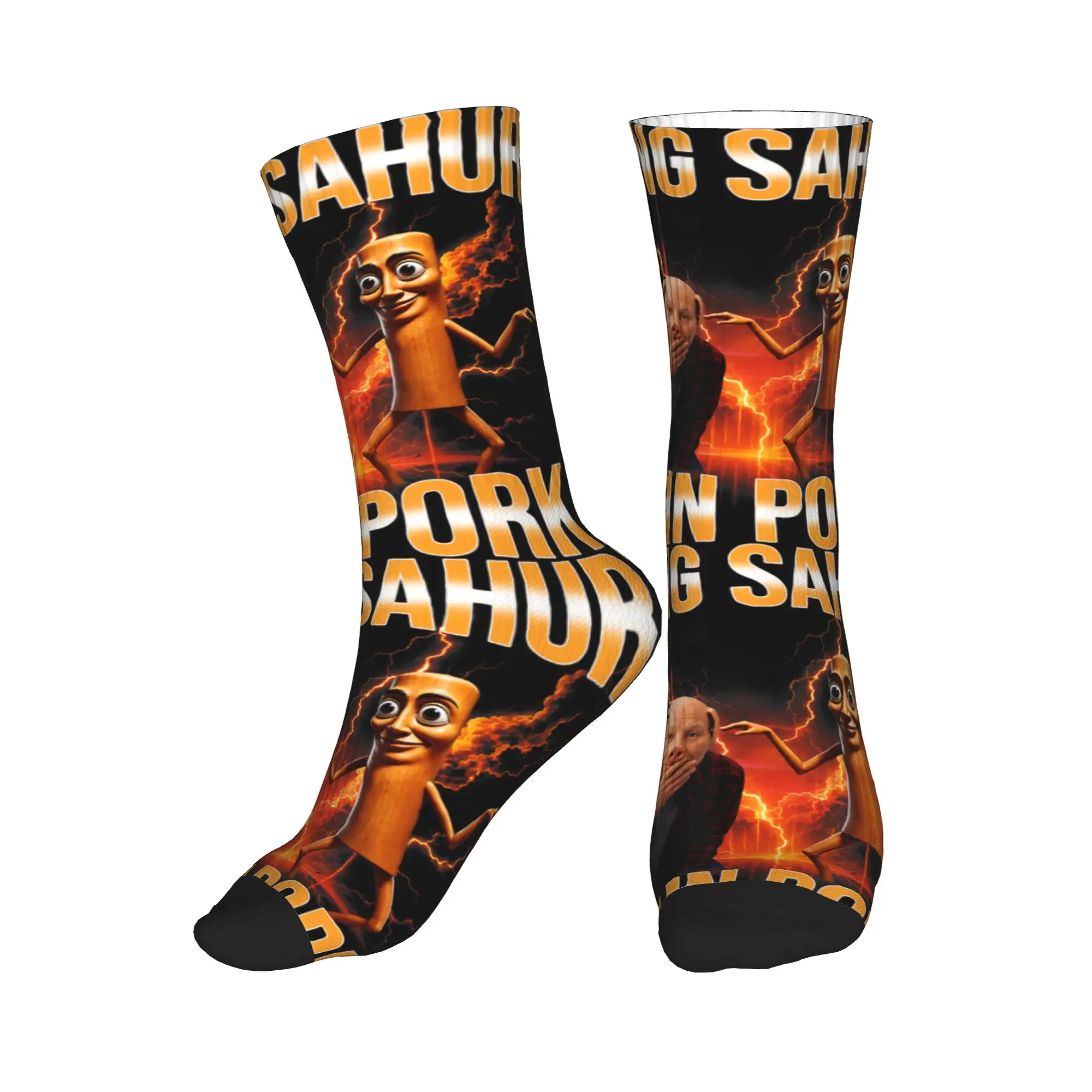 Tung Tung Tung Sahur John Pork Meme Brainrot Socks Non-Slip Stockings Men Warm Soft Outdoor Sports Socks Spring Graphic Socks