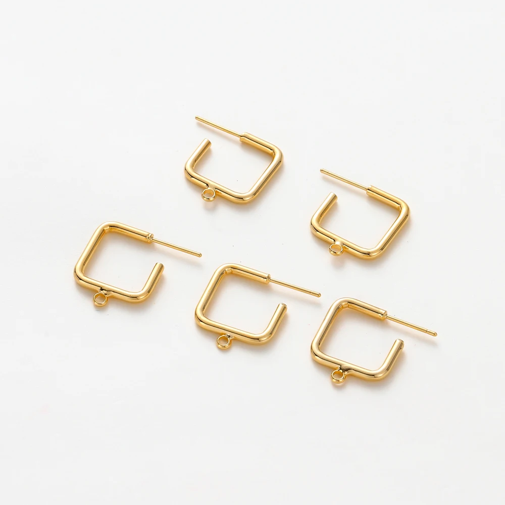 

4pcs/lot 18K Gold Plated Brass Square Earrings 16mm Woman Fashion Square Stud Earrings Pins For Diy Jewelry Findings Accessories