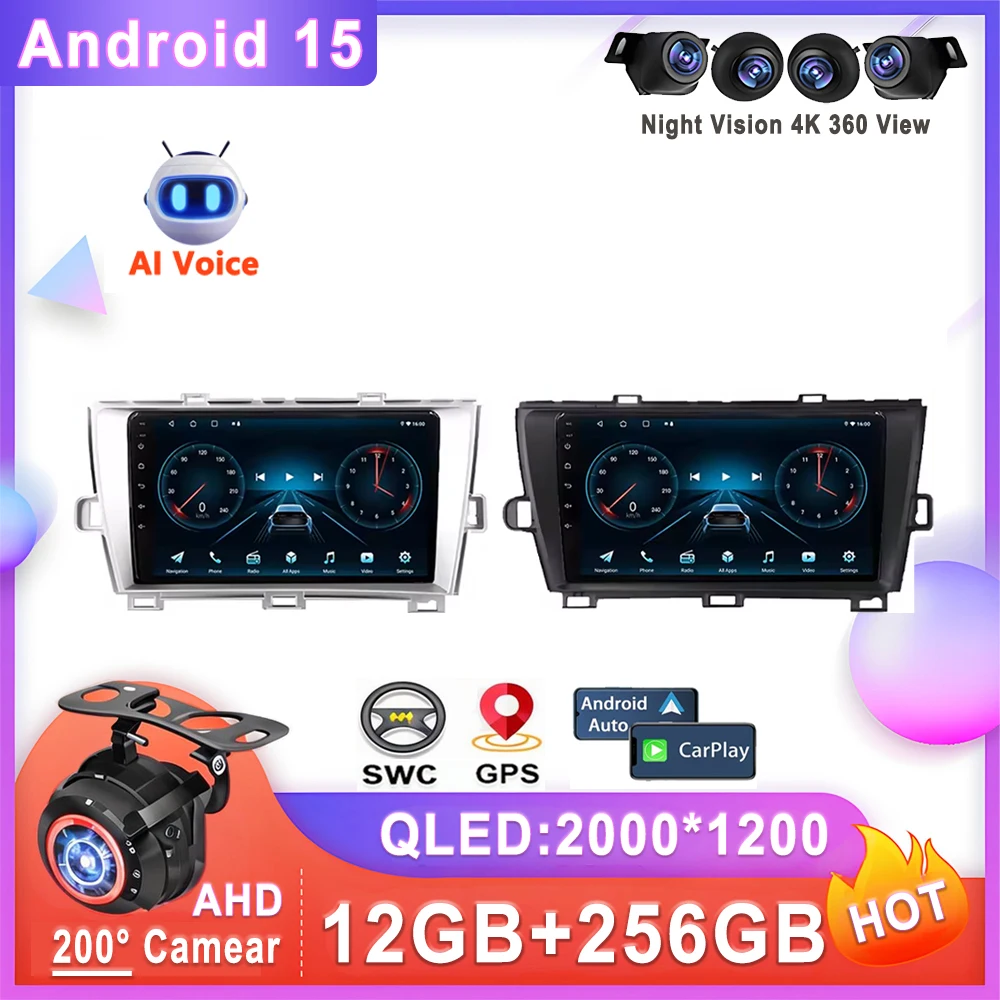Car GPS Android 15 For Toyota Prius XW30 LHD 2009 - 2015 Auto Radio Screen Multimedia Stereo Player Navigation No 2din DVD 5G
