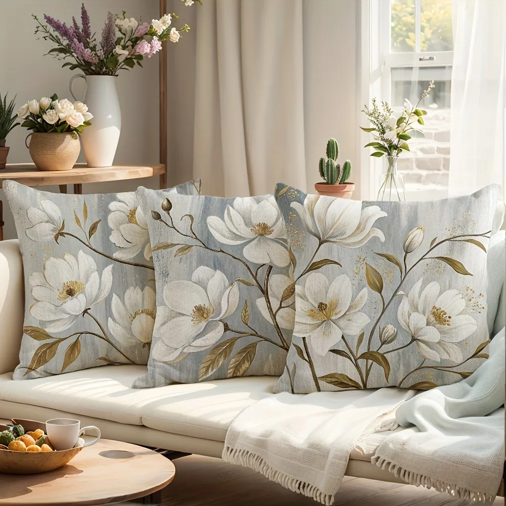 Short plush material pillowcaseRefined Light - toned Floral Pillow CoversLiving room sofa cushion cover, soft and comfortable, b