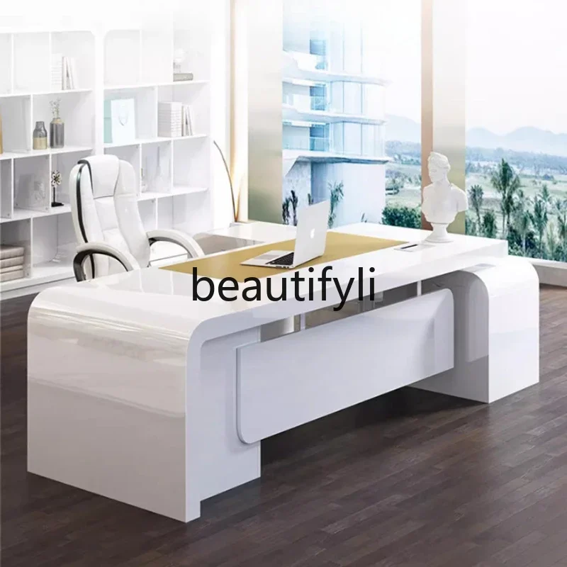 ss Asmt14 Boss Desk مجموعة مكتب تنفيذي بسيط وحديث راقي مدير ورنيش أبيض مشرف مكتب كبير #3