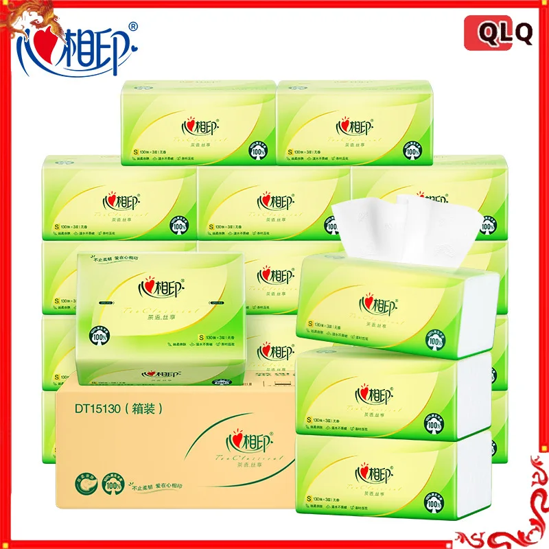 Xinxiangyin Facial Tissues 130 Sheets Three Ply Thickened Tea Scented Soft Lint Free Hypoallergenic For Sensitive Skin Home Use