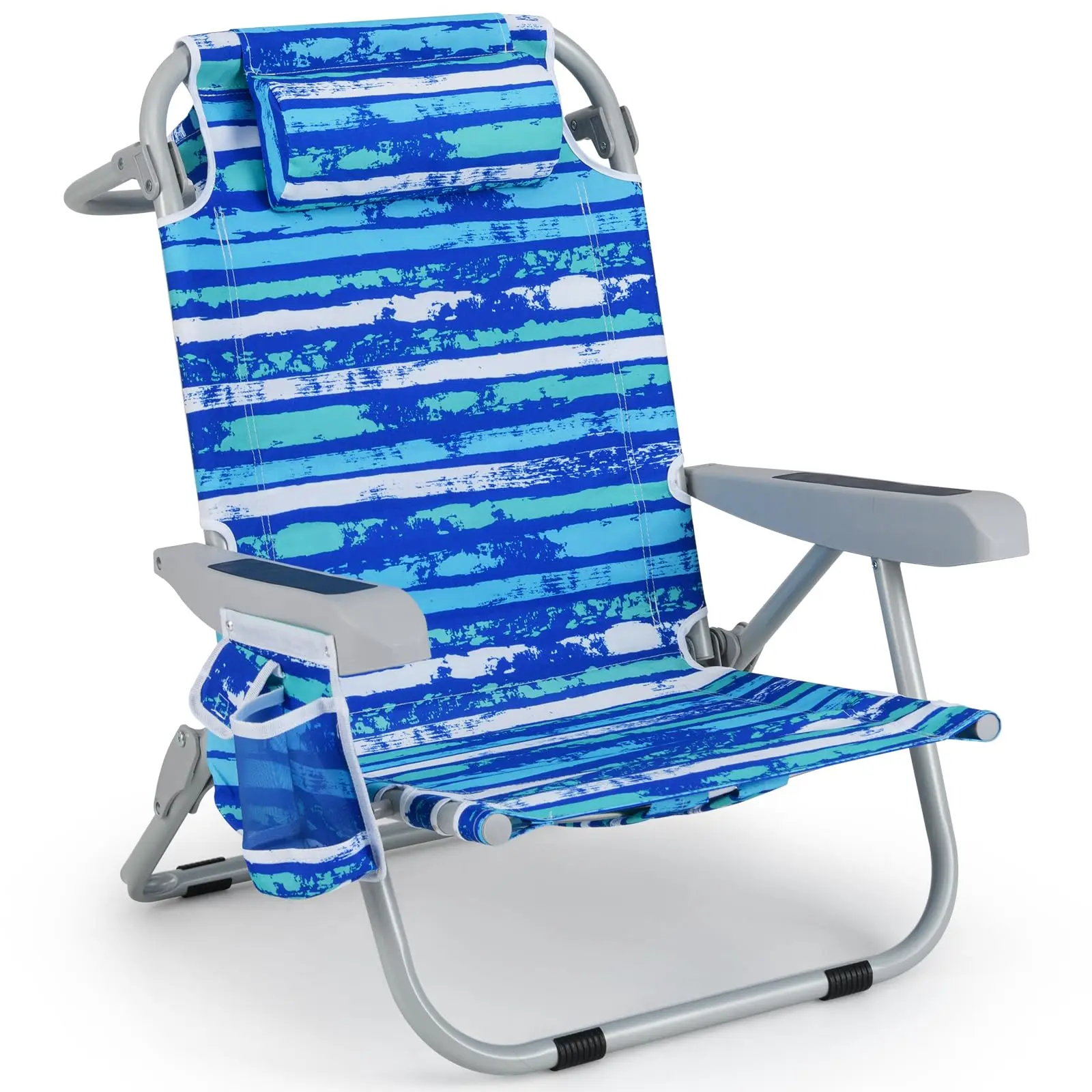 Beach Chair, 330lbs Folding Backpack Chairs for Adults with 5-Position Backrest, Storage Pockets, Towel Bar & Headrest