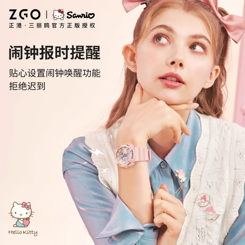 Original ZGO × Hello Kitty Sanrio Quartz Electronic Watch Sports Wristwatch Date Display Waterproof Chronograph for Gift 863