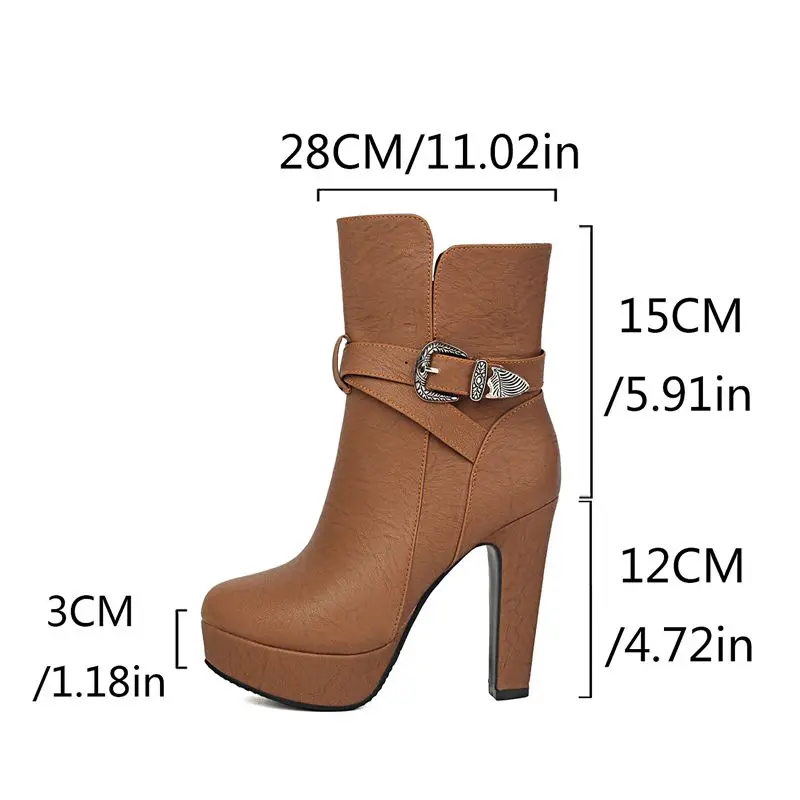 ORCHA LISA Hot Women Ankle Boots Round Toe 12cm High Heels 3cm Platform Zip Buckle Dating Botas Plus Size 40 41 42 43 US12 Fall