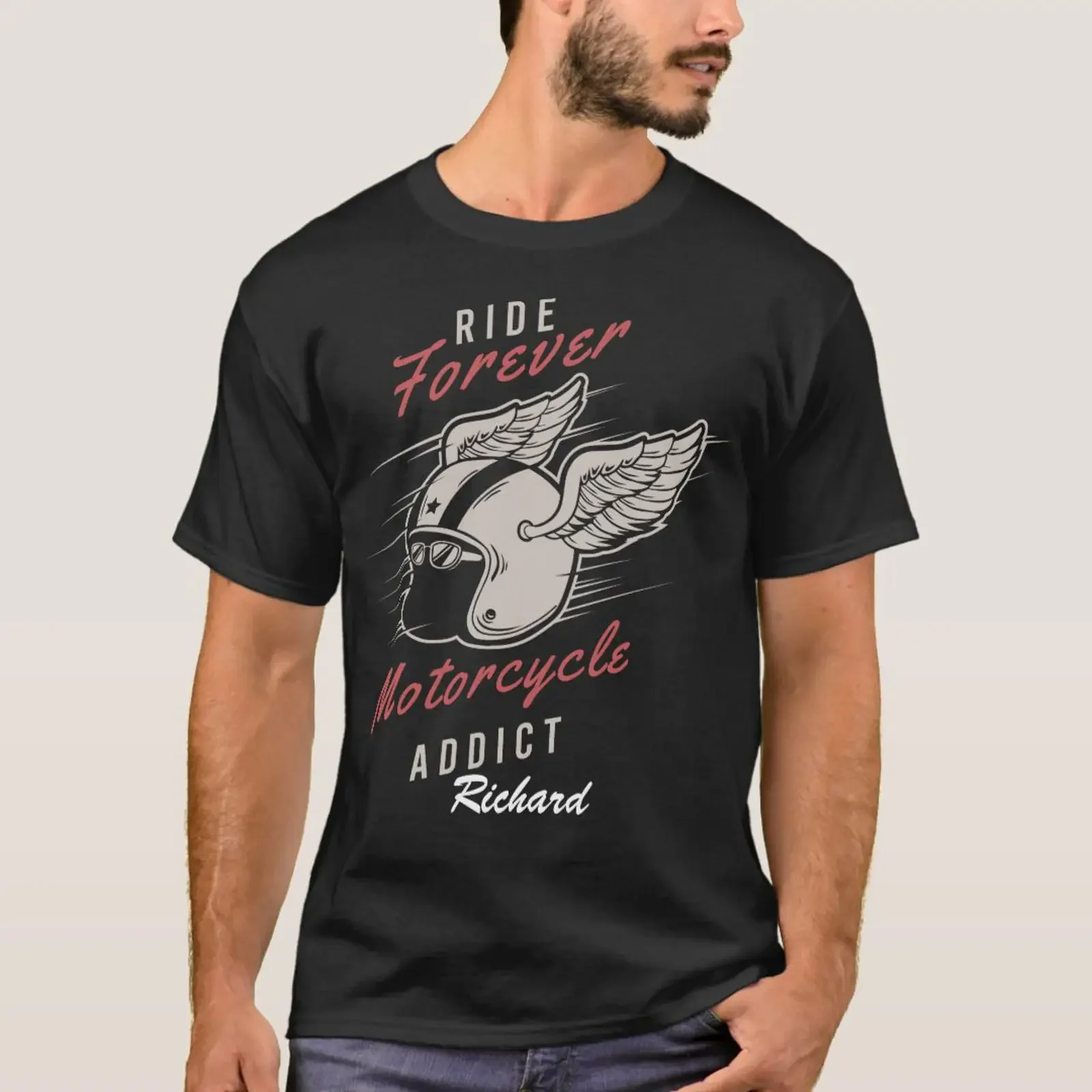 Custom Ride Forever Motorcycle Addict Biker T Shirt vintage Washed fashion Slightly Comfortable Versatile Soft Casual