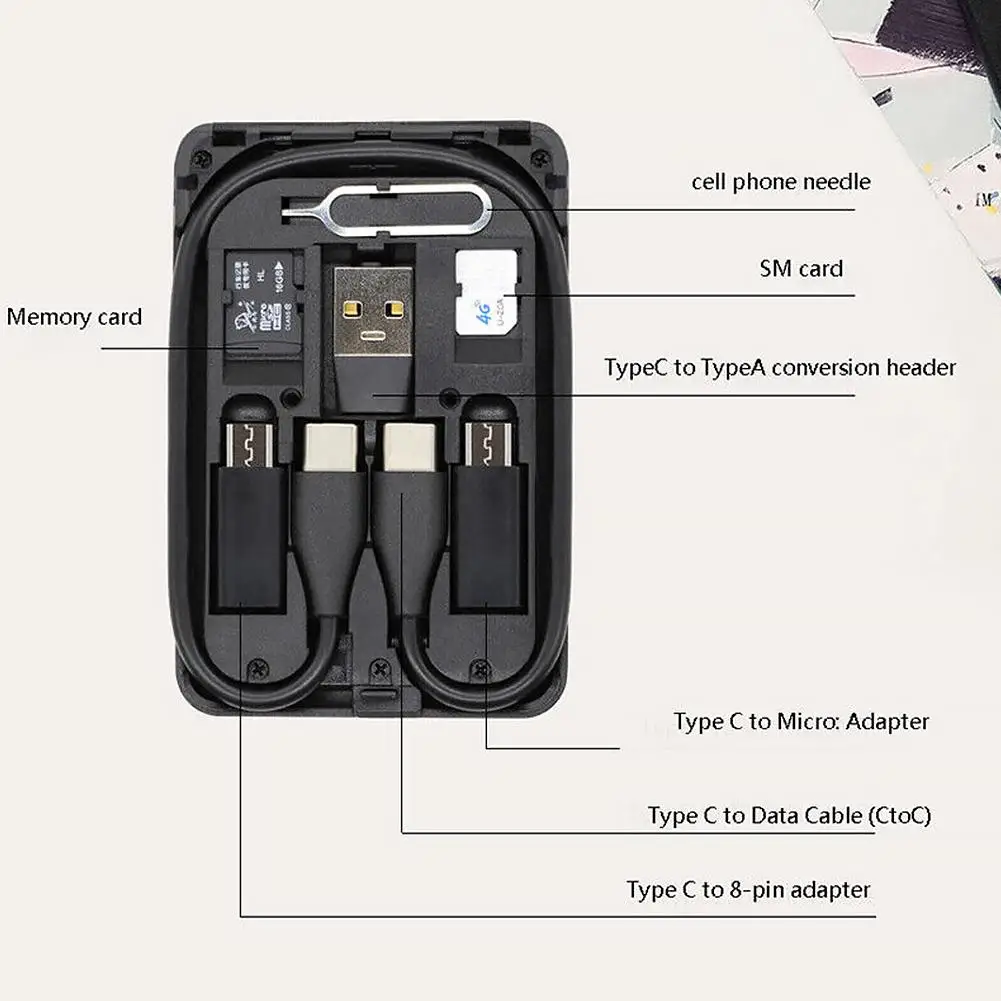 6 in 1 Phone Multifunctional Charging Cable Kit Portable Adapter USB Type-C Data Transmission Cord Organizer Cellphone Supplies