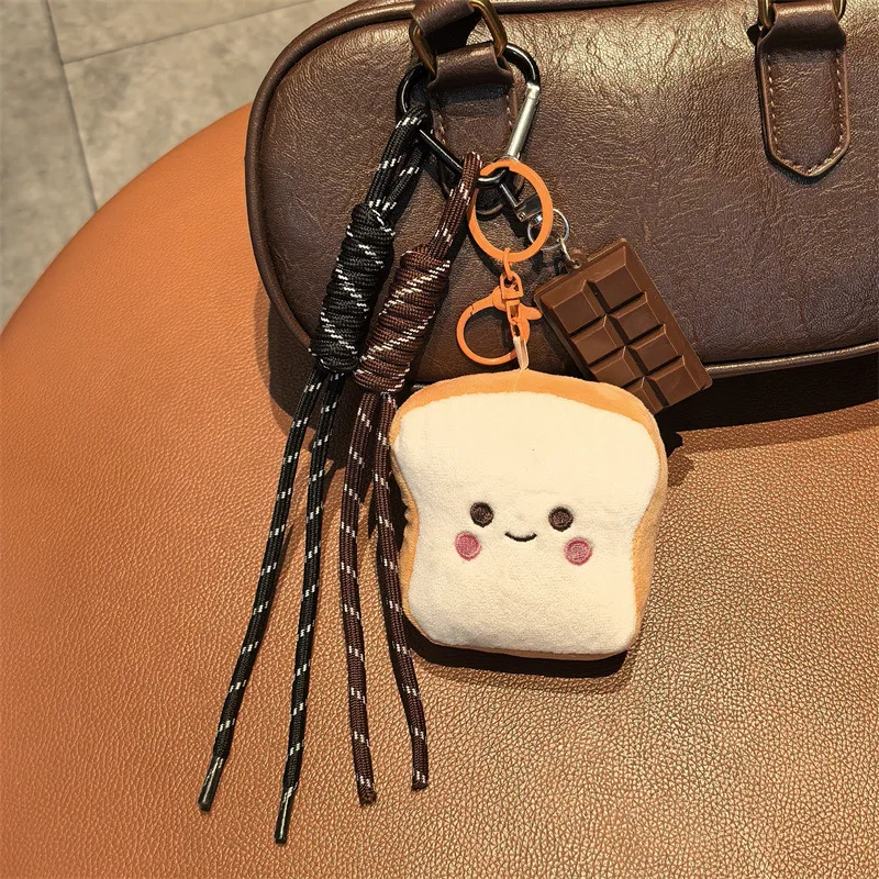 Cute Fashion Series Plush Burger Toast Doll Keychain,Woven Rope Toy Bag Pendant Creative Lanyard Car Decor Keyring Charm Gift view 5
