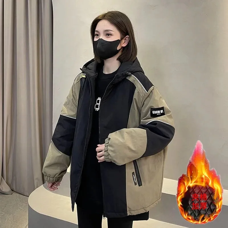 

Ladies Fashion Color Blocking Jacket Spring Autumn Women High End Hoodie Coat Korean Feminine Patchwork Loose Parka Outwear