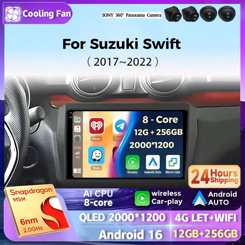 Android 16 For Suzuki Swift 5 2017 - 2022 Car Radio Head Unit Auto BT Stereo Multimedia Video Monitor GPS Navigation WIFI 4G DSP