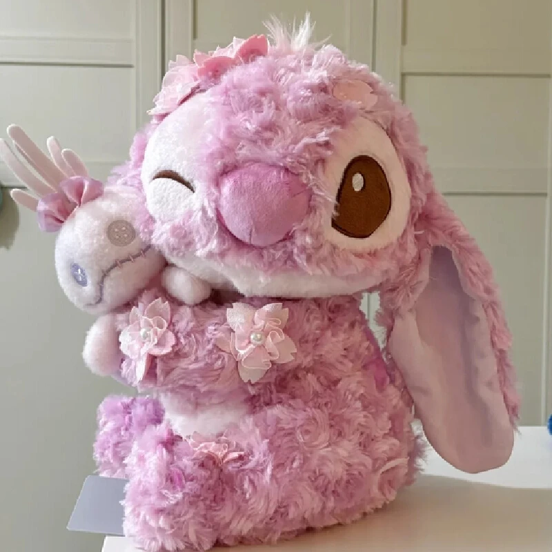 디즈니 카와이 스티치 핑크 사쿠라 플러시 장난감 인형 베개 부드러운 소녀 선물 박제 동물 Collectible 귀여운 베개 도시 장식품