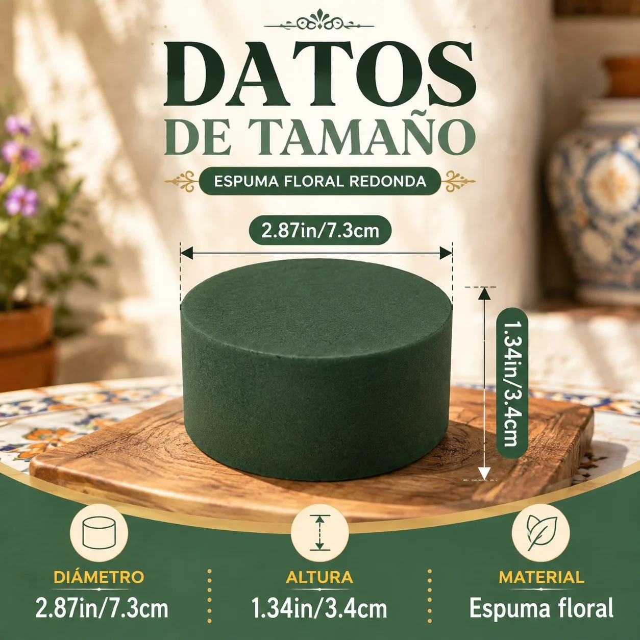Espuma Floral Redonda para Arreglos de Flores Frescas, Bloques de Barro Vegetal Absorbente de 7.3x3.4cm, Soporte Estable para Macetas y Decoración de Jardín, Pack de Varias Unidades