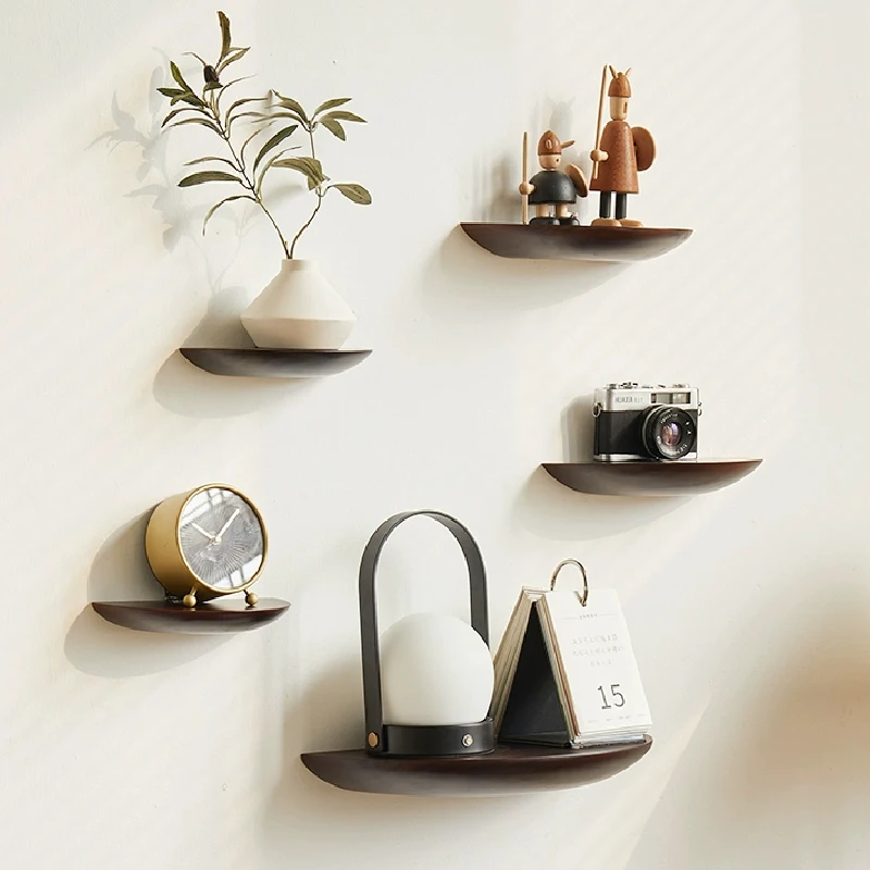 Solid Wood Hanging Rack Semi-circular Background Wall Projector Display Rack Storage Finishing Hanging Living Room Ornaments