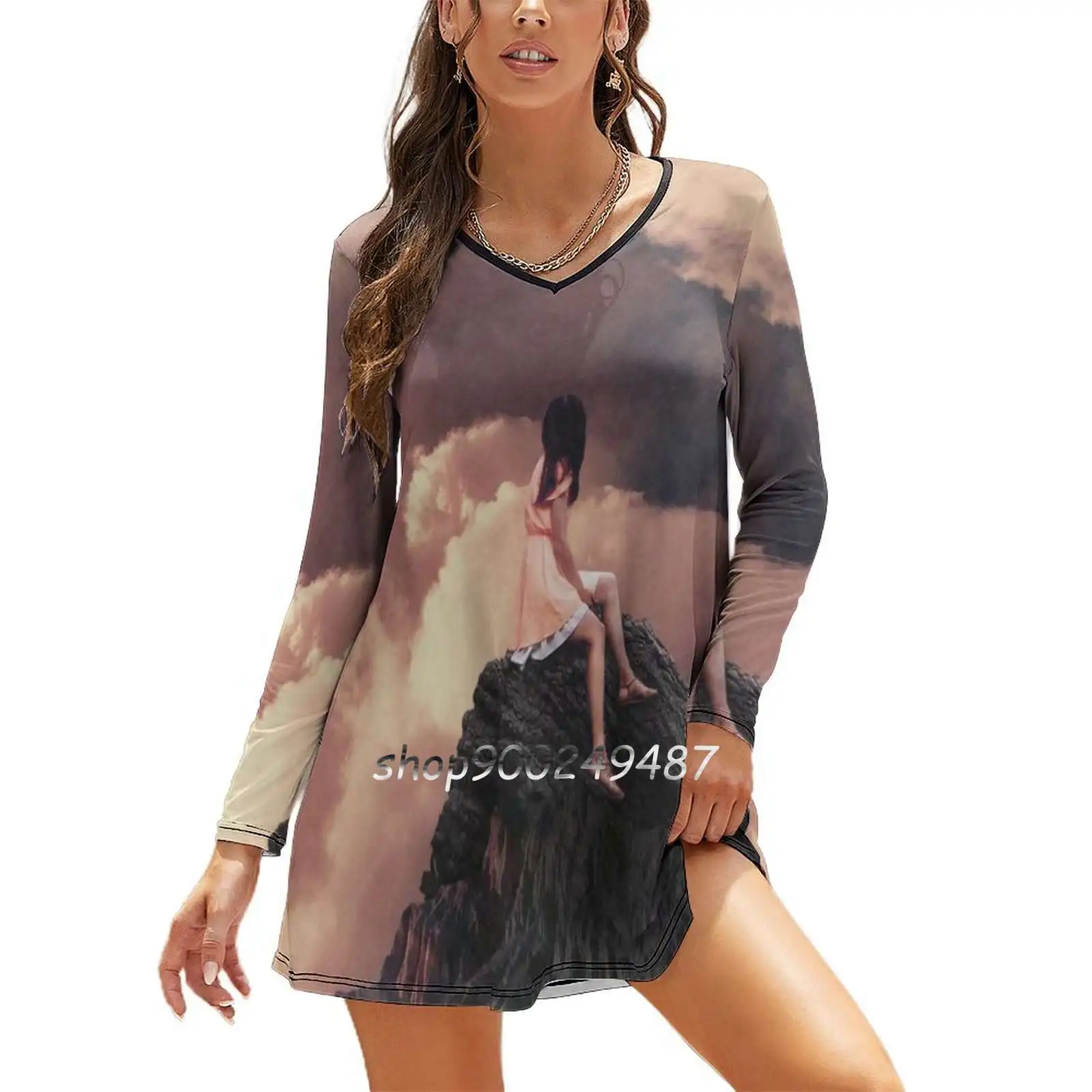 You Came From the Clouds-Robe coréenne pour femme, col carré Kawaii, doux et élégant, collage Frank Moth, paysage rétro vintage