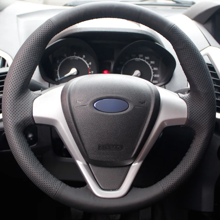 

Нескользящий чехол на руль автомобиля из натуральной кожи с ручной вышивкой для Ford Fiesta 2008-2013 Ecosport, аксессуары для интерьера