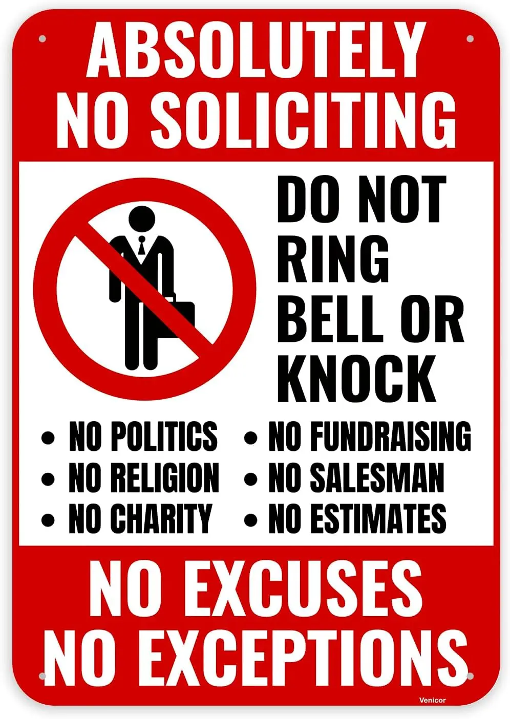 1PC No Soliciting Sign for Home, 10 x 7 Inches - Aluminum - Do Not Knock Please Dont Ring Doorbell - No Silication Solicitors So