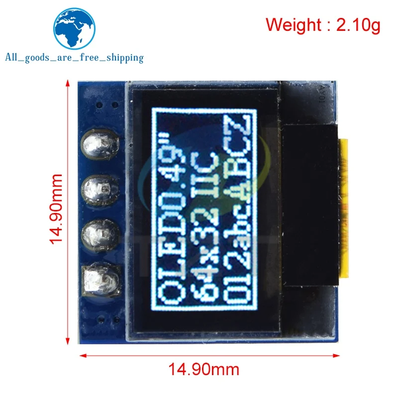 Tzt 0.49 Polegada módulo lcd de exibição oled branco 0.49 "tela 64x32 i2c interface iic ssd1315 driver para arduino avr stm32