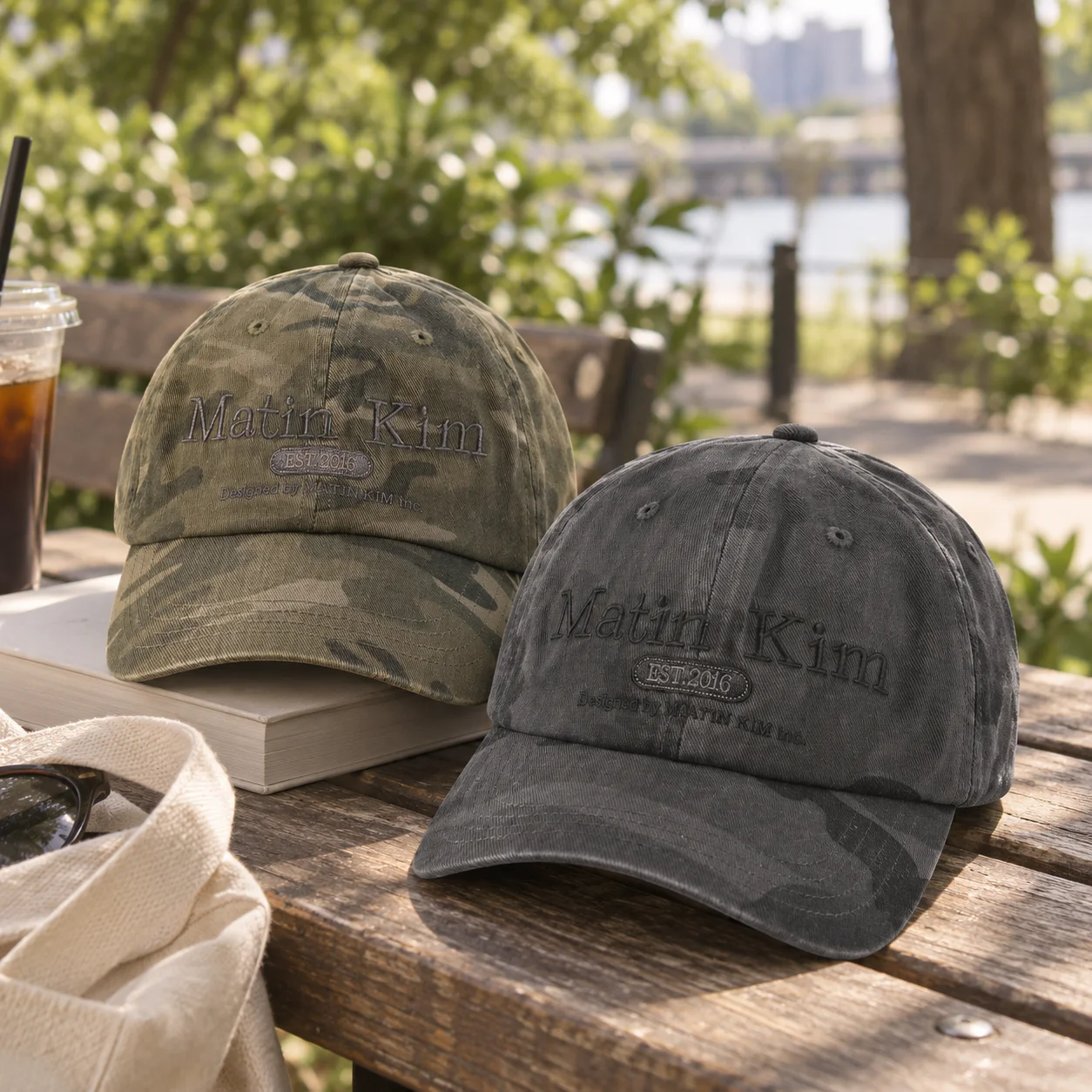 MATIN KIM Camo Washed Cotton Baseball Cap Unisex Embroidered Logo Adjustable Dad Hat Vintage Streetwear Outdoor Travel Sun Hat