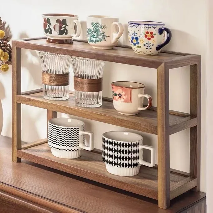 coffee cup solid wood cup holder holder tea set rack, storage desktop bogu