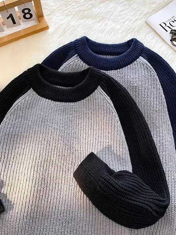 

Вязаный свитер Color Blo, свободного кроя, осенне-зимний, теплый, повседневный, винтажный, в американском стиле пэчворк