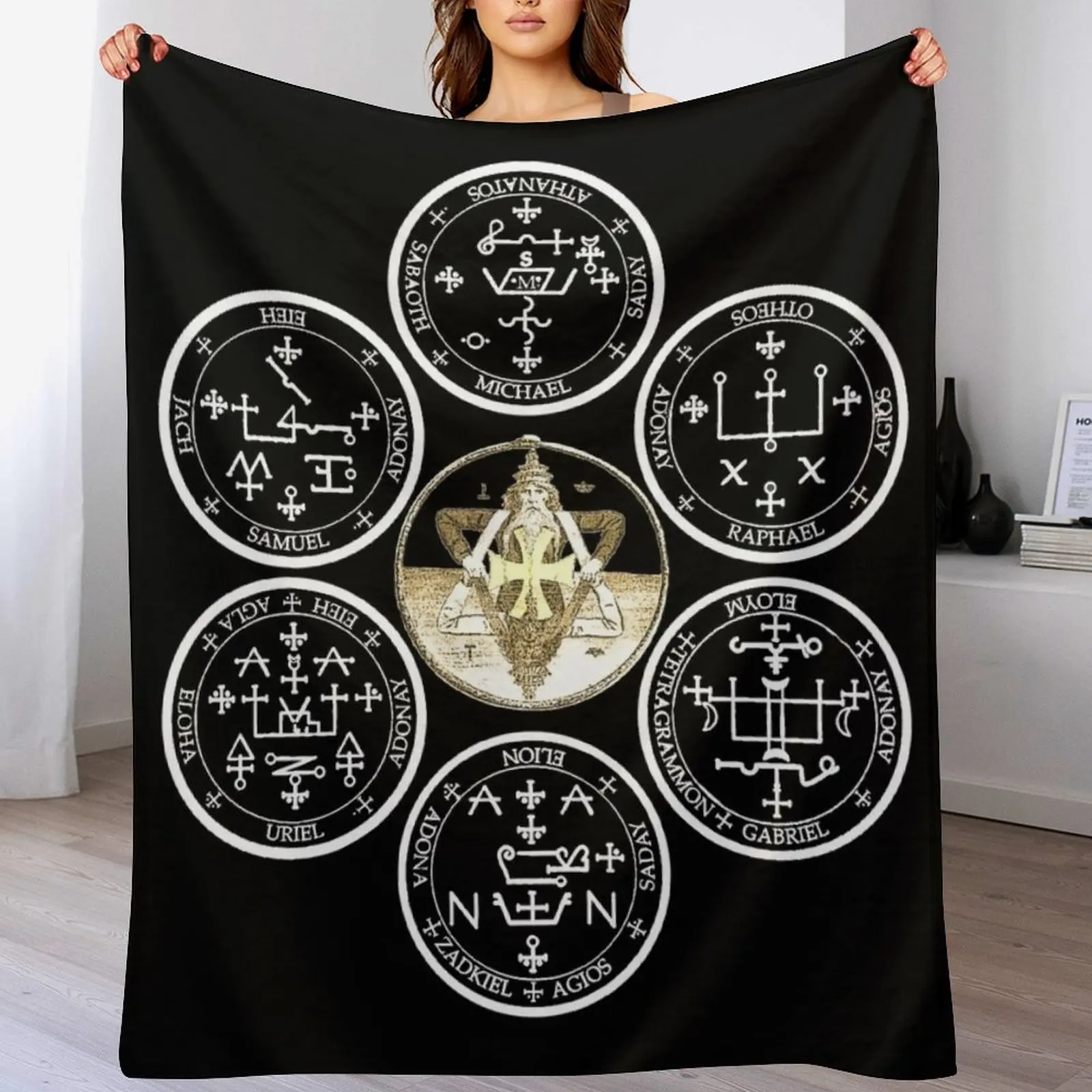 

The Seven Archangel Sigils - Solomon's Seals Archangel Seals Sigils Throw Blanket Plaid Flannel Softest Blankets