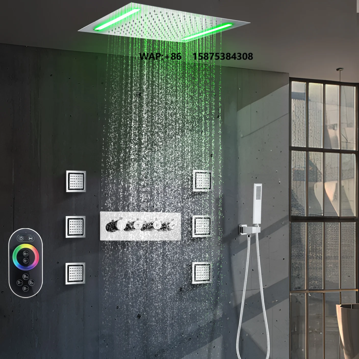 Chrome Shower Thermostatic Concealed 500*360mm LED Shower Head Bathroom Massage Thermostatic Shower Set