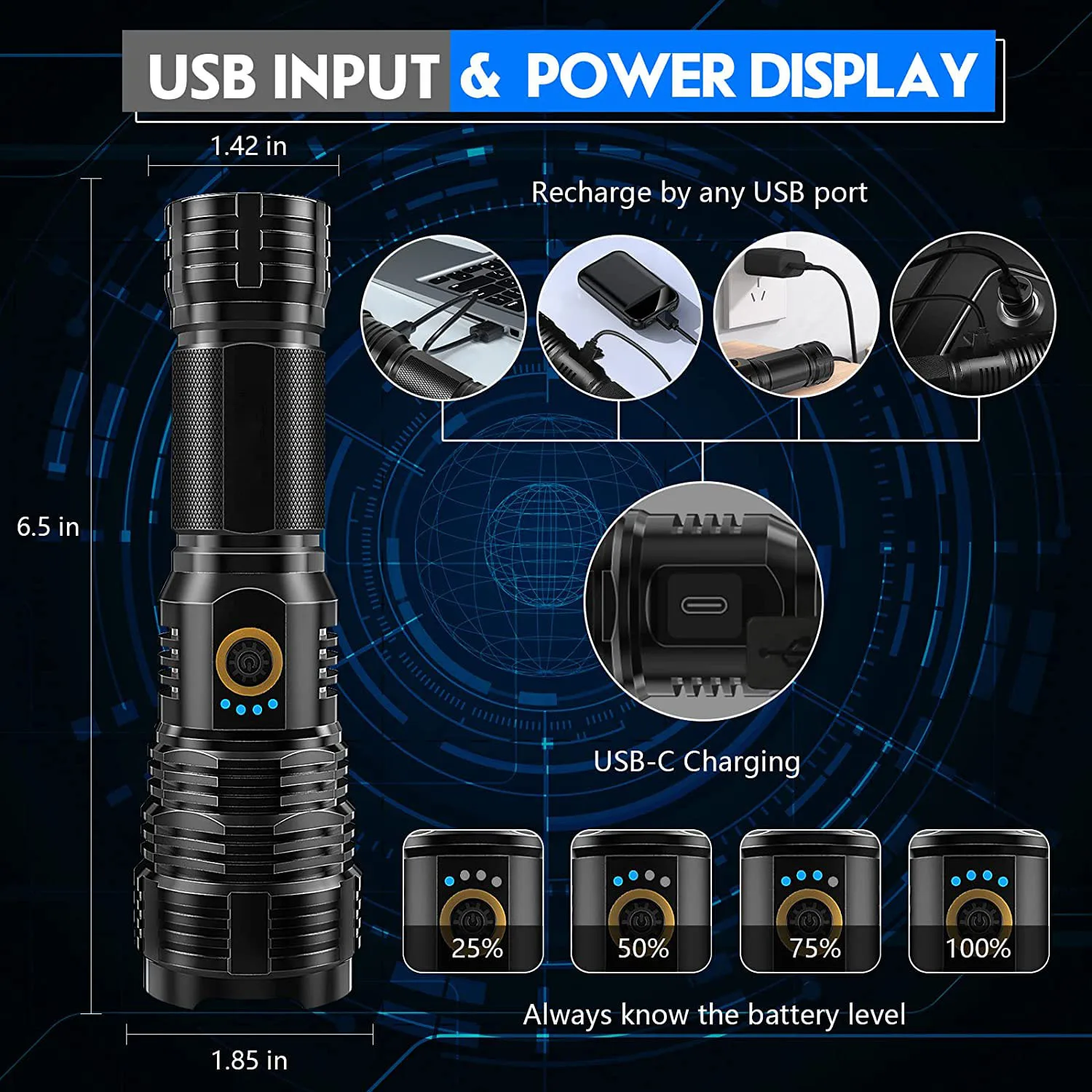 Flashlights LED High Lumens Rechargeable, 950000 Lumens XHP70.2 Super Bright Flashlight,Powerful Handheld Flashlight for Camping