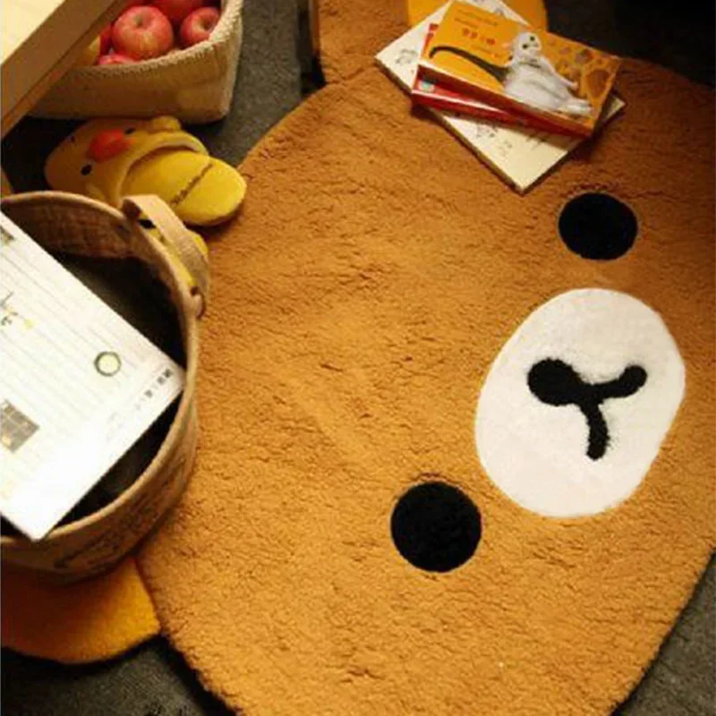 Cartoon Rilakkumas Plush Rug Kawaii Korilakkuma Bear Soft Floor Mat Bedroom Chair Bedside Lounge Rug Bathroom Doormat Home Decor
