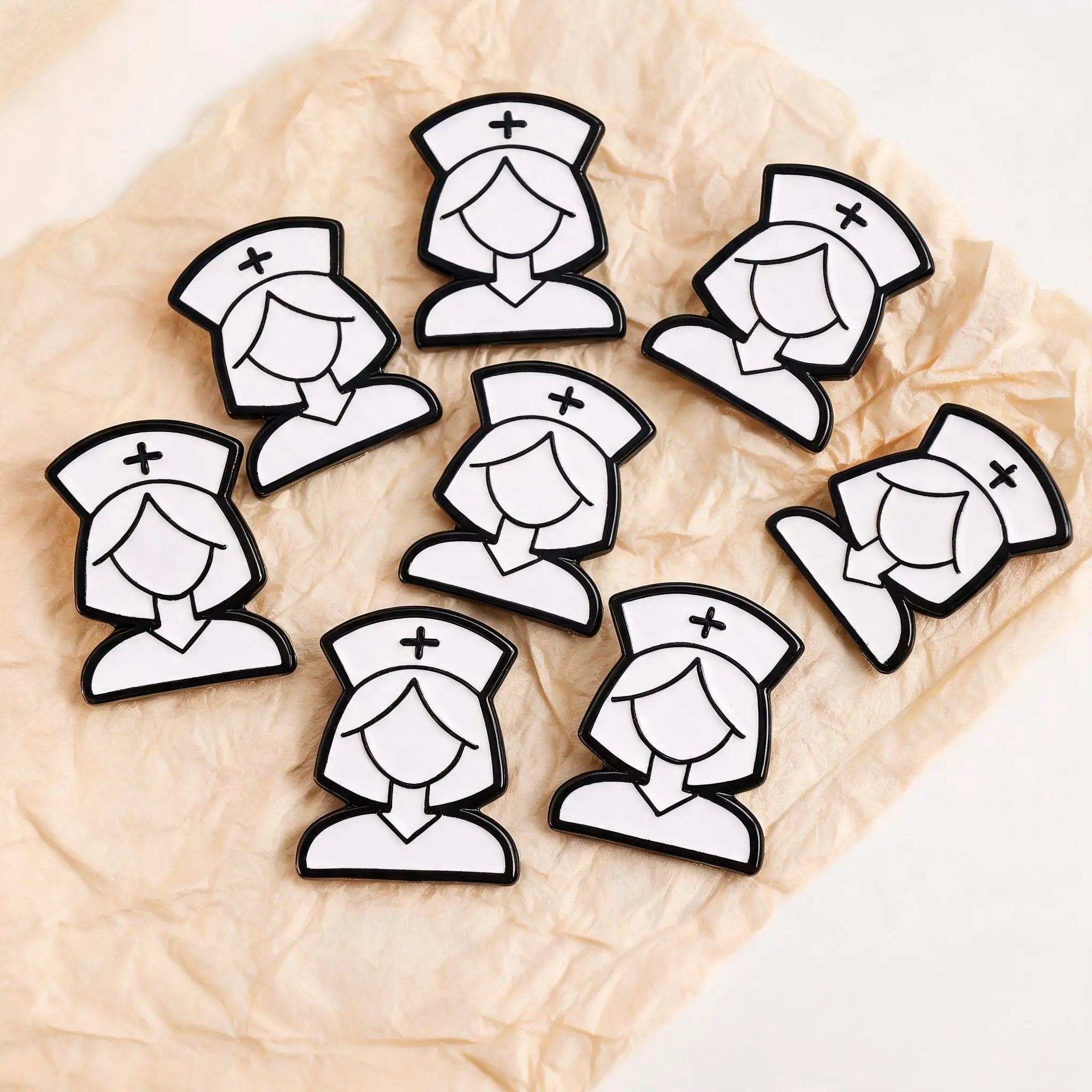 Medical Staff Nurse Silhouette Lapel Pin Black White Alloy Enamel Brooch Unique Nurse Week Gift Collar Backpack Decor Jewelry