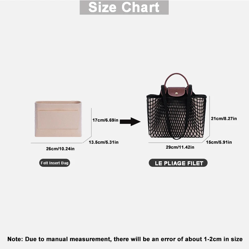 EverToner Felt Insert Bag For Longchamp LE PLIAGE FILET Top Handle Bag Storage Organizer Support Shape Bag  Inner Bag In Bag