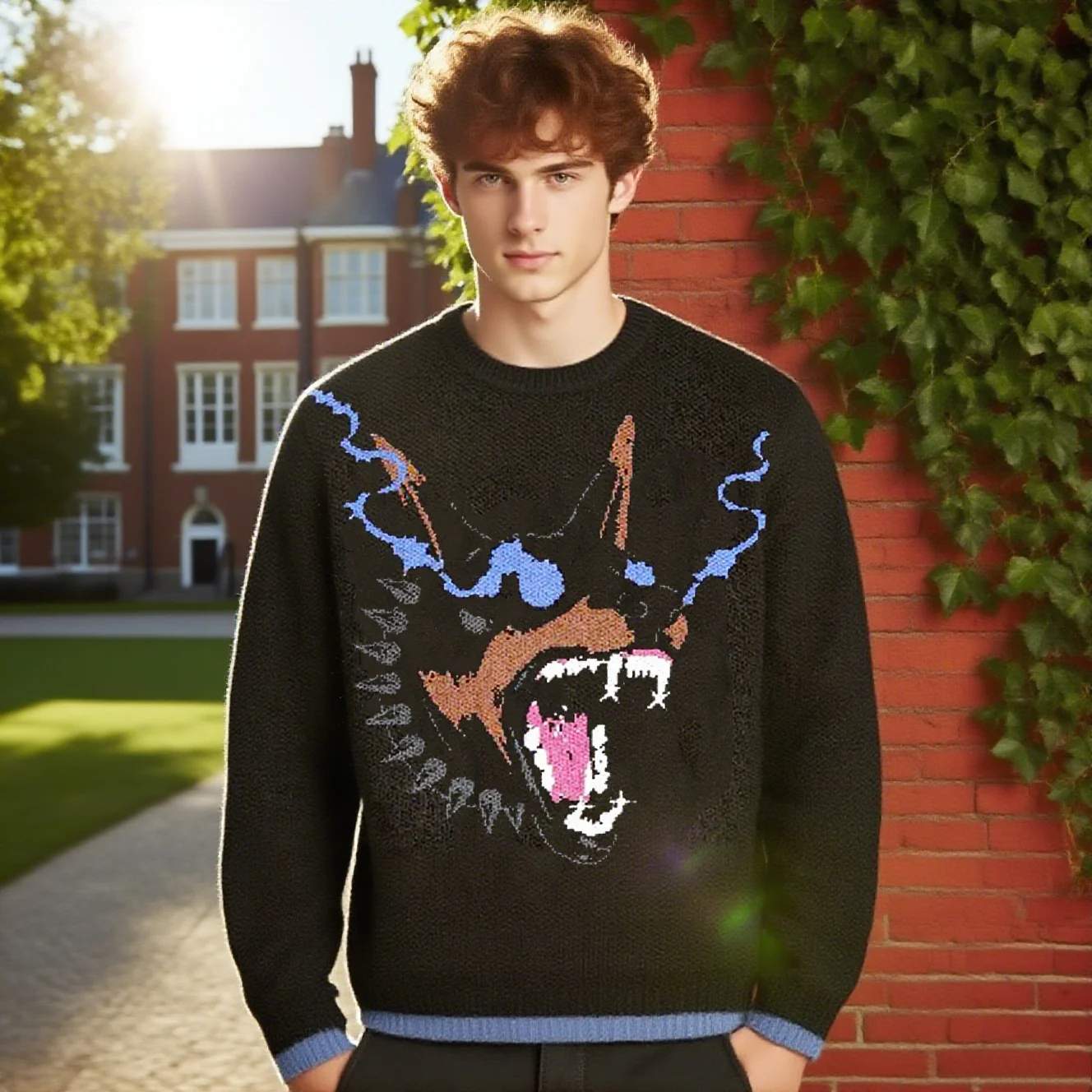 

Women's Vintage Harajuku Knitted Sweater Y2K Gothic Print Loose Casual Pullover Streetwear Top for Autumn Winter Fashion