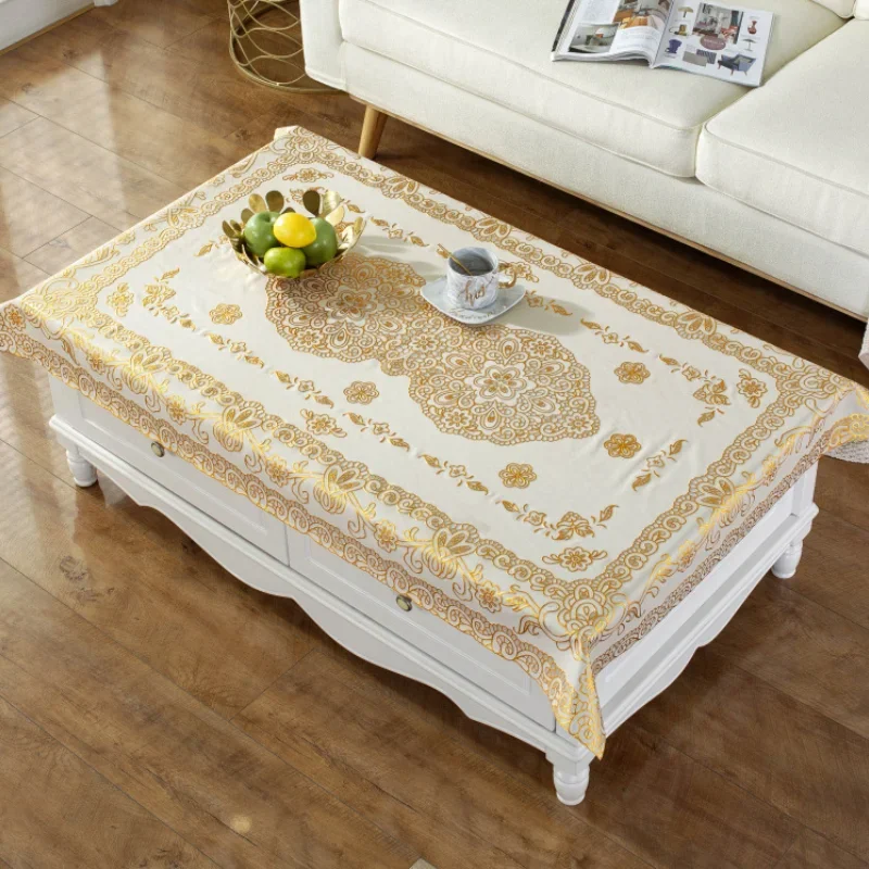 PVC Table Cloth Waterproof Oil-proof Tablecloth Non-washing Tea Table Cloth Hot Gold Household Table Cloth Accessories Home